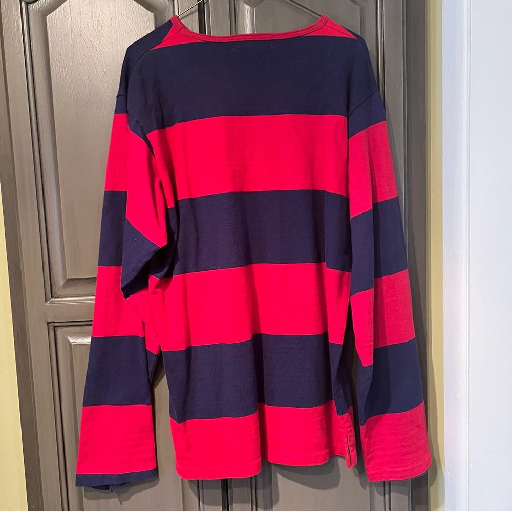 Ralph Lauren Polo Red and Navy Stripe Shirt Cotton Men M Vintage 80’s crew neck